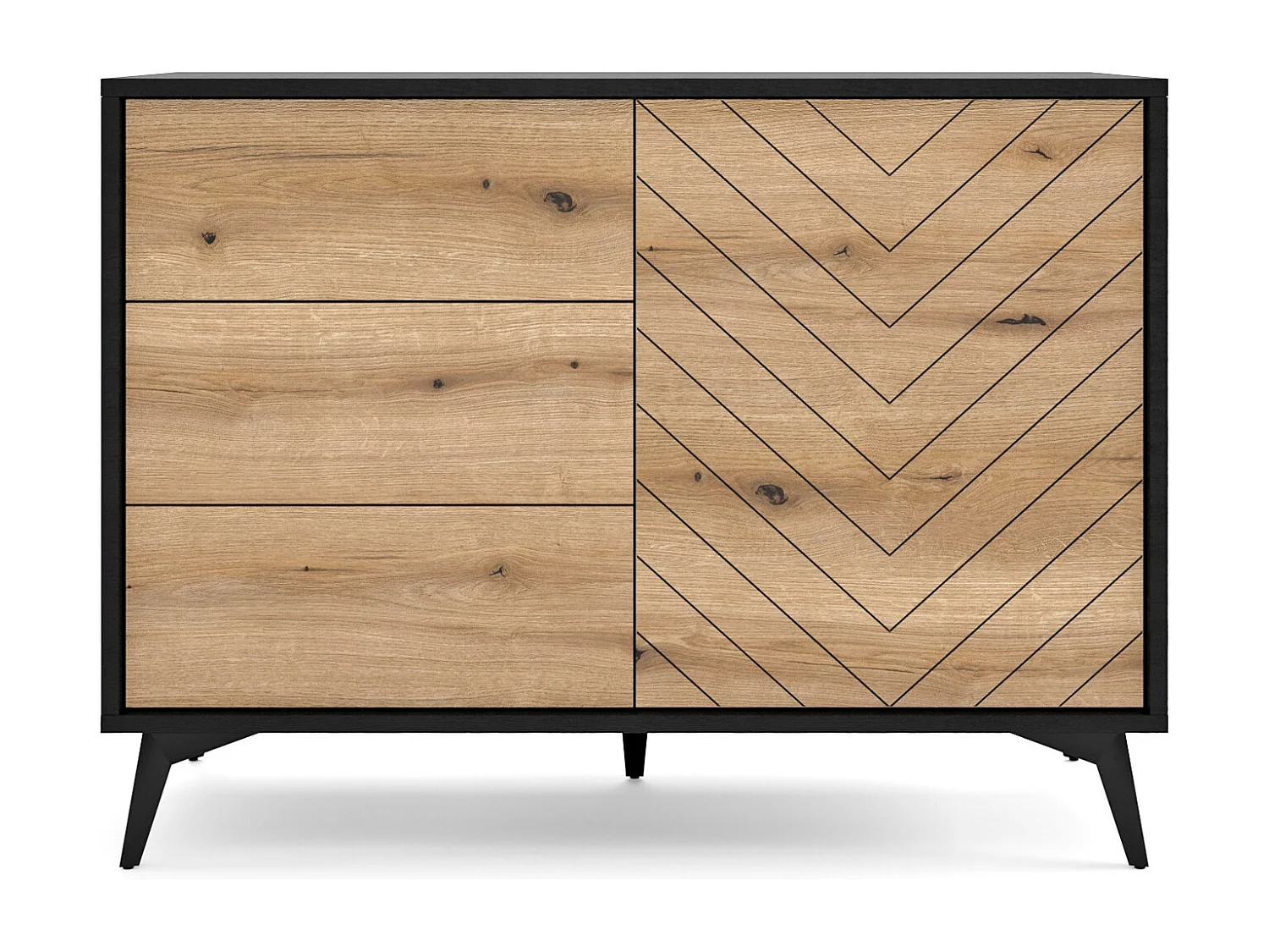 Commode avec tiroirs Emerald - buffet Loft 100 cm avec pieds en métal, chêne Evoke