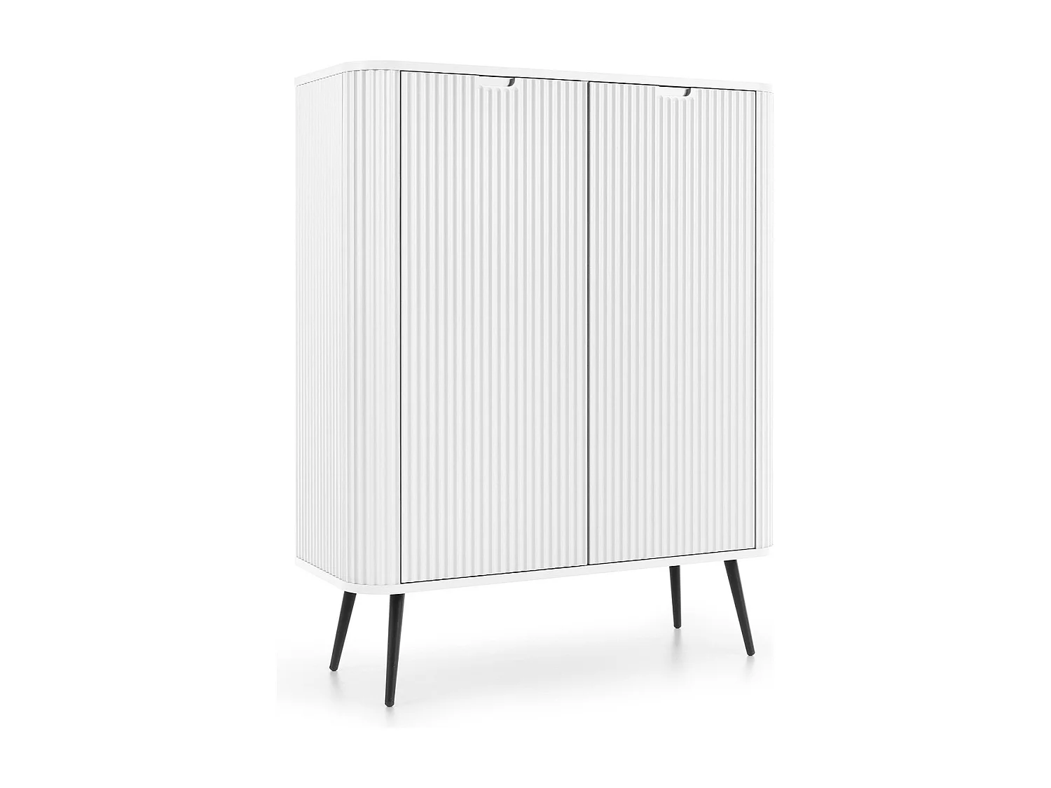 Dressoir 100 cm Gerly - commode met geribbelde fronten, 2 deuren, wit + zwart