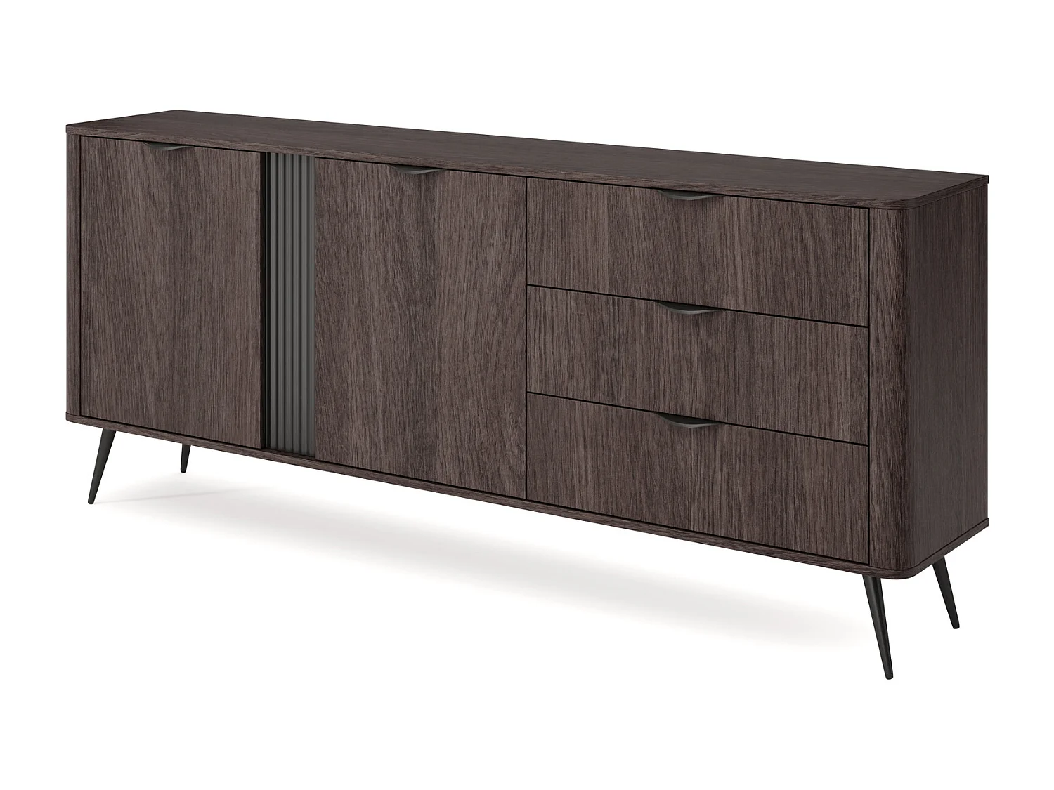 Brede commode 195 cm Estera op poten, 2 deuren, 3 lades - commode voor de woonkamer, donker hout - eik Dunin