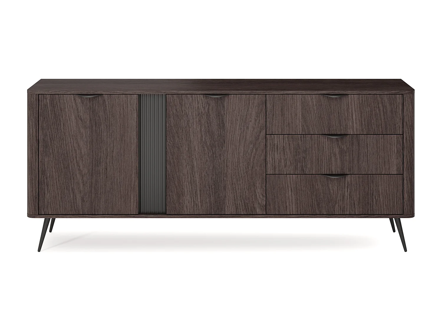 Brede commode 195 cm Estera op poten, 2 deuren, 3 lades - commode voor de woonkamer, donker hout - eik Dunin