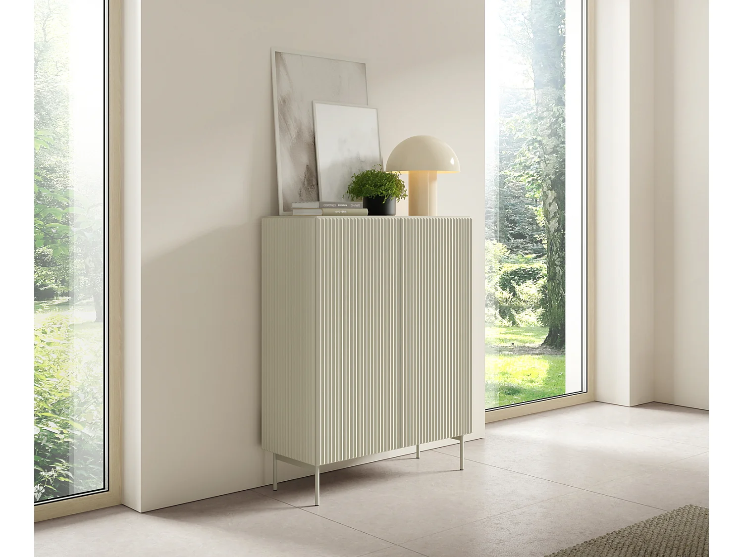 Commode kasjmier 100 cm Galiano op hoge poten - geribbelde, hoge commode voor de woonkamer