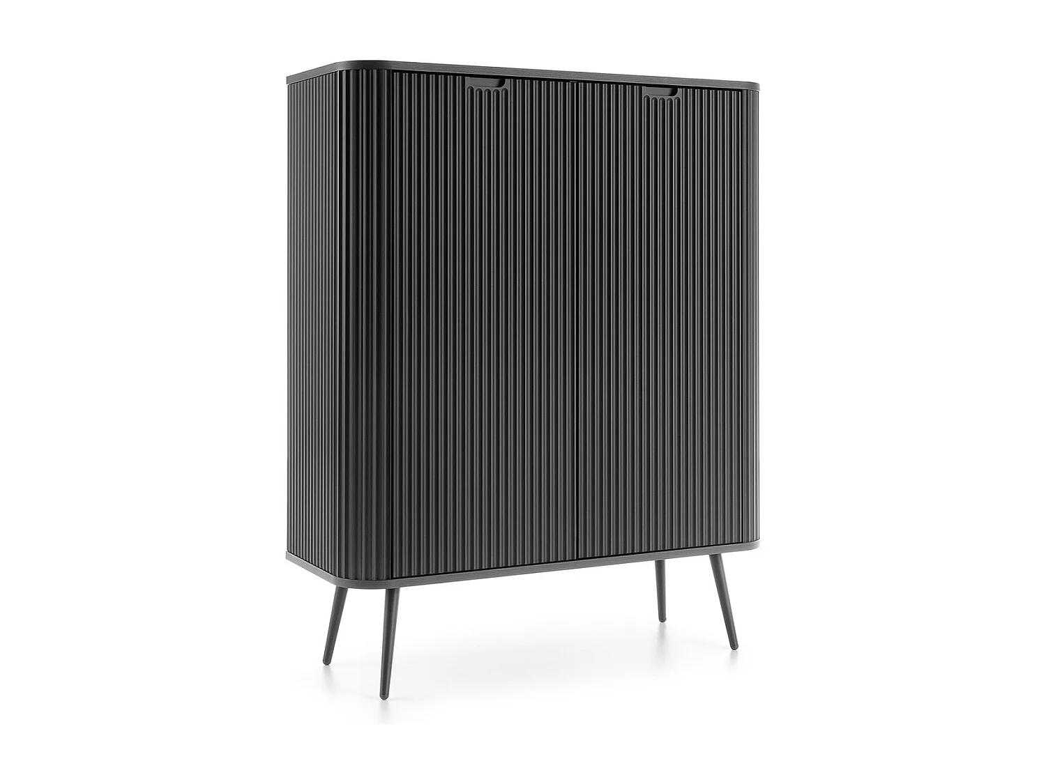 Dressoir 100 cm Gerly - commode met geribbelde fronten, 2 deuren, zwart