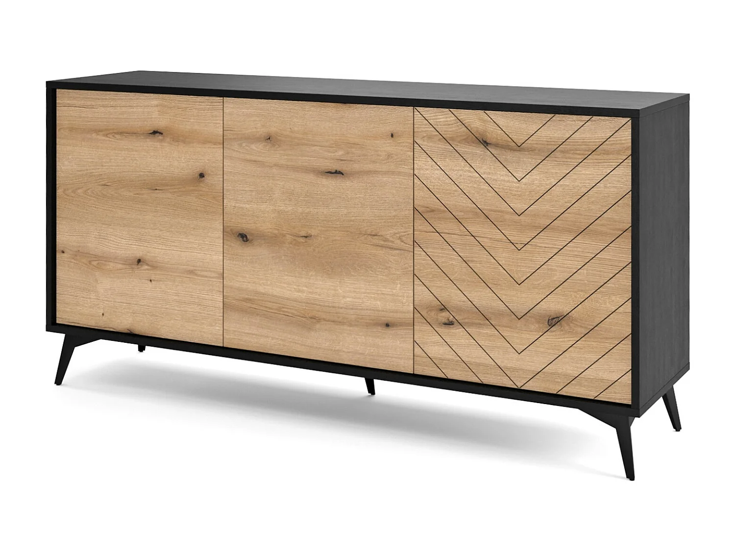 Commode 150 cm Emerald - buffet loft avec 3 portes, chêne Evoke