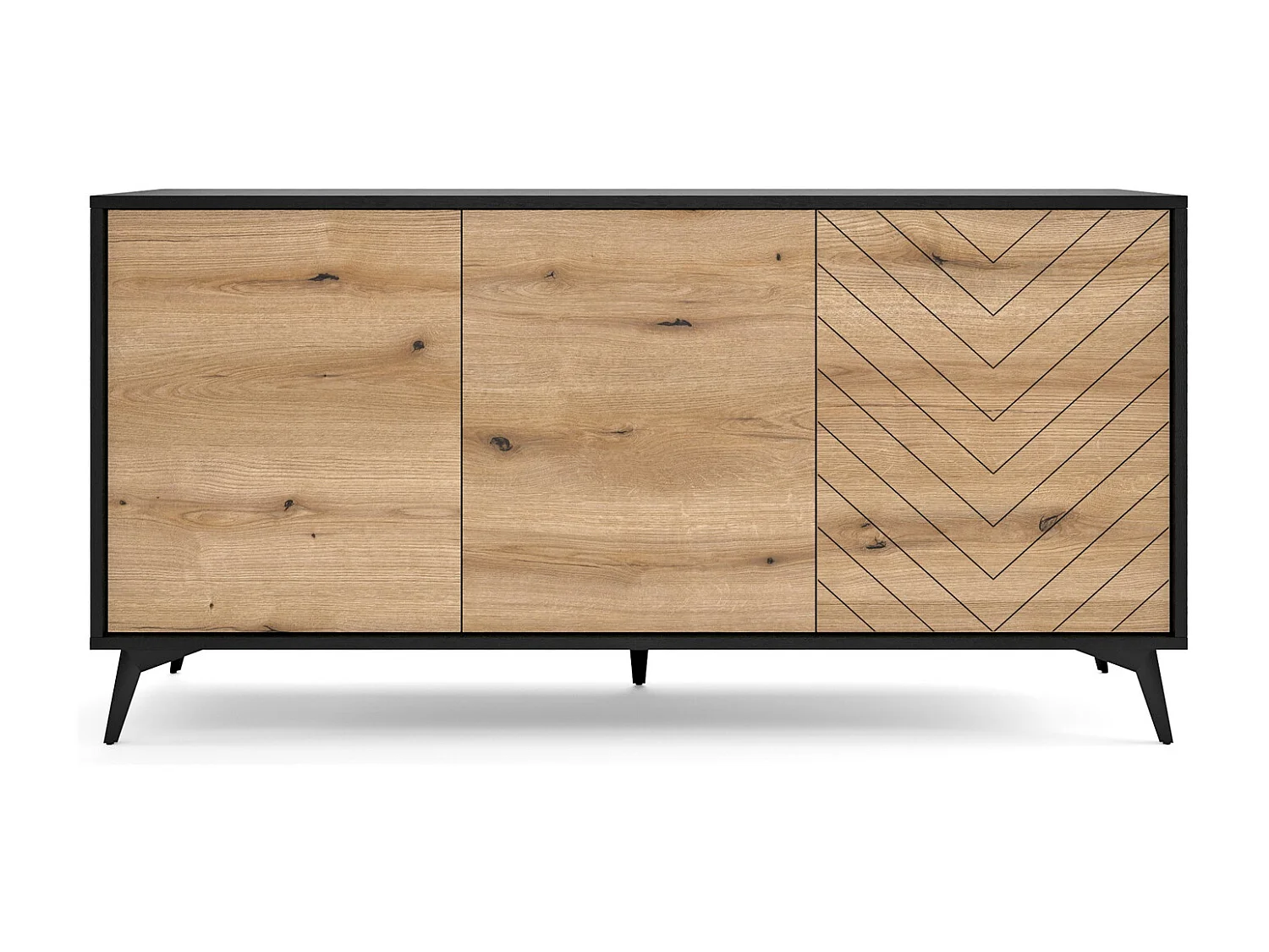 Commode 150 cm Emerald - buffet loft avec 3 portes, chêne Evoke