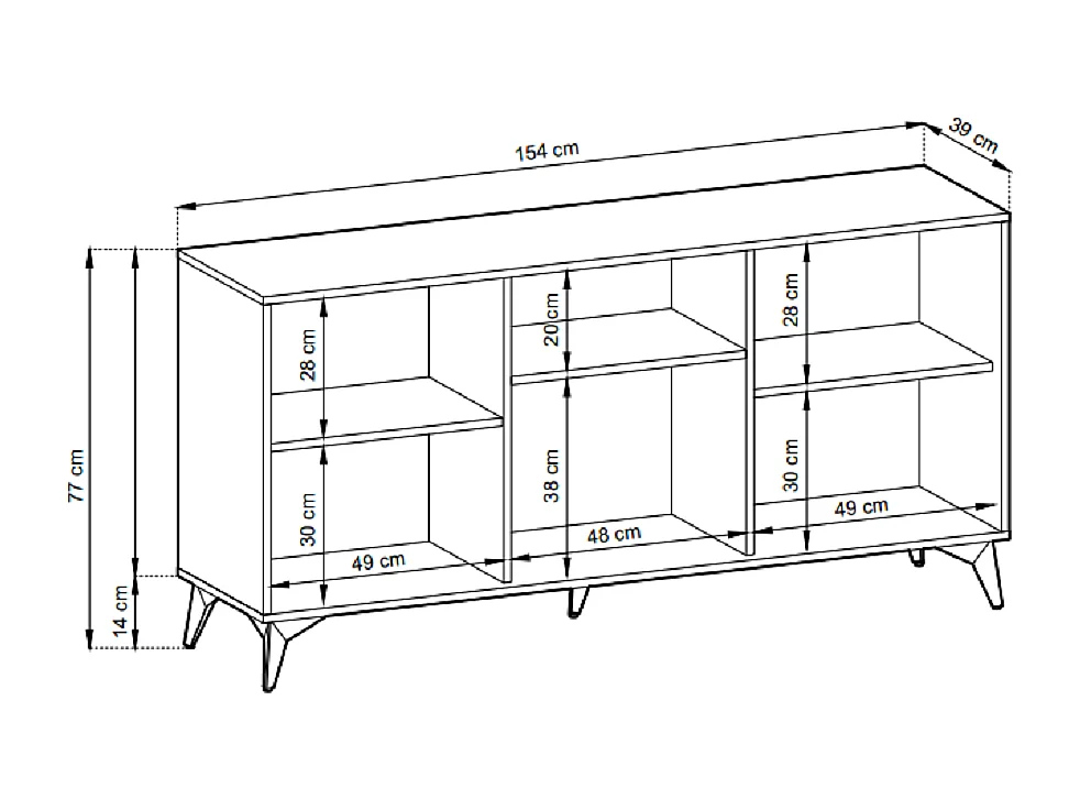Commode 150 cm Emerald - buffet loft avec 3 portes, chêne Evoke
