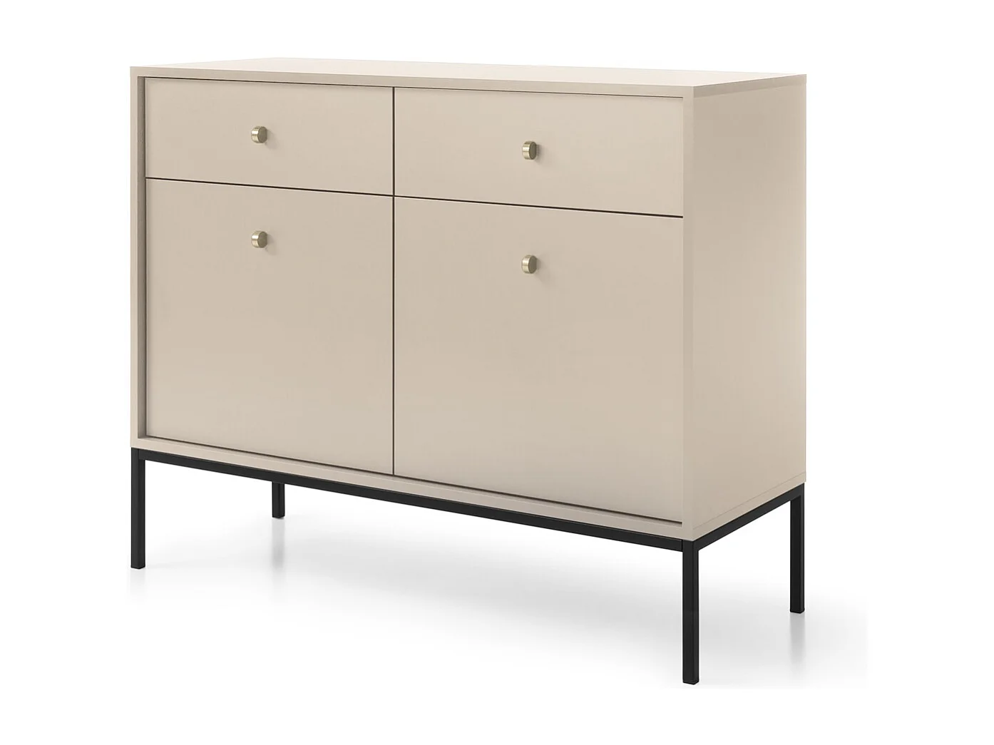 Commode met lades Monti op poten - 2 deuren, 100 cm, beige + zwart