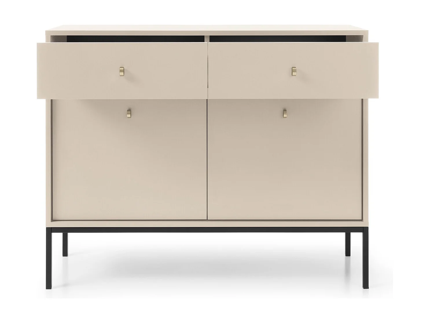 Commode met lades Monti op poten - 2 deuren, 100 cm, beige + zwart
