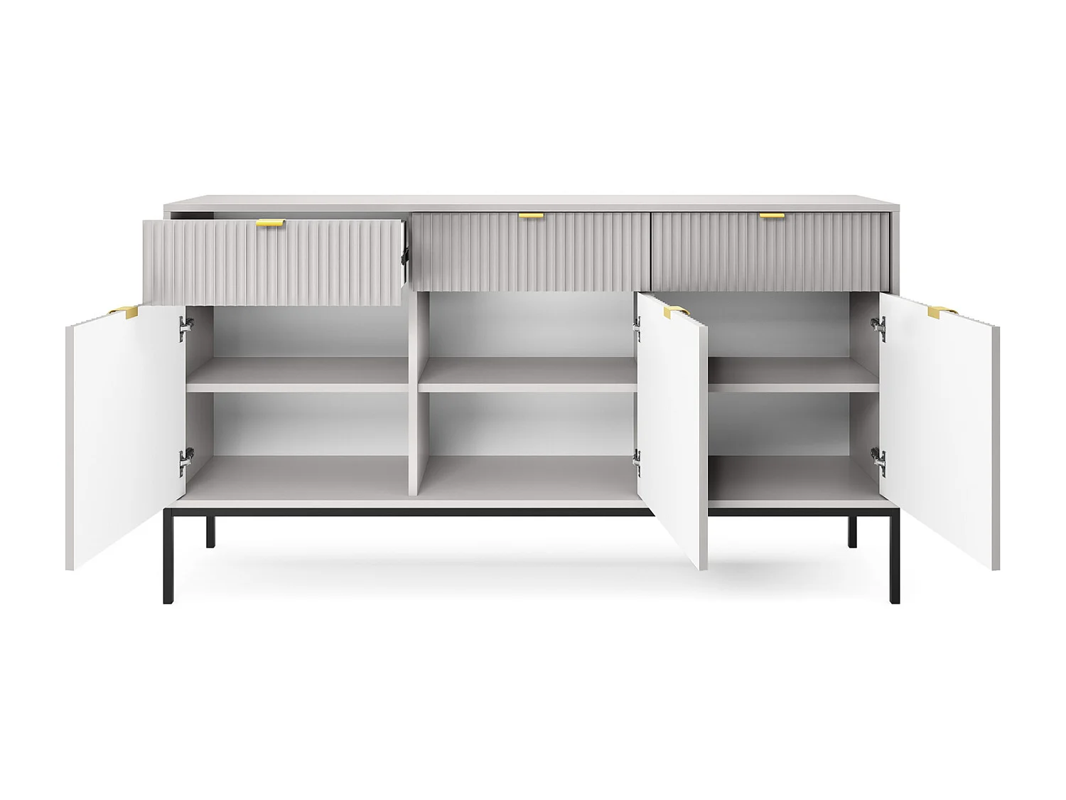 Woonkamerkast Galla - dressoir 150 cm met lades, grijs + zwart