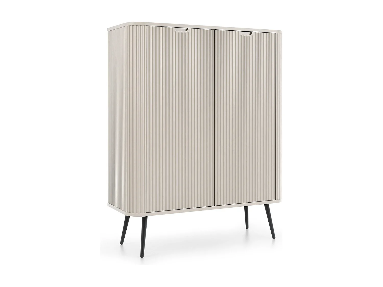 Dressoir 100 cm Gerly - commode met geribbelde fronten, 2 deuren, kasjmier + zwart