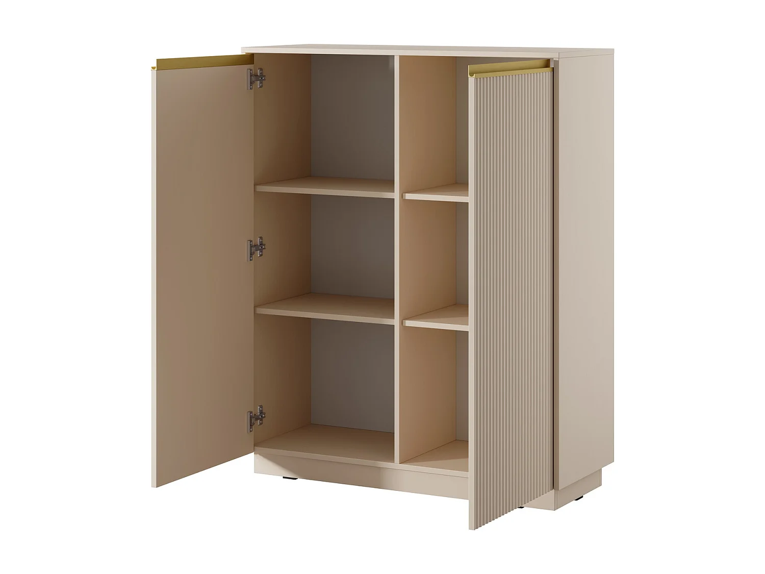 Commode haute 130 cm Baron - façades rainurées, commode 2 portes - beige