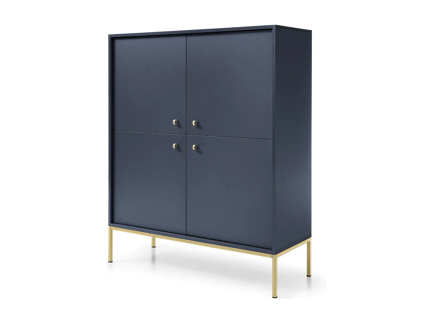 Buffet 4 portes Monti - pieds, commode 125 cm, bleu marine + or