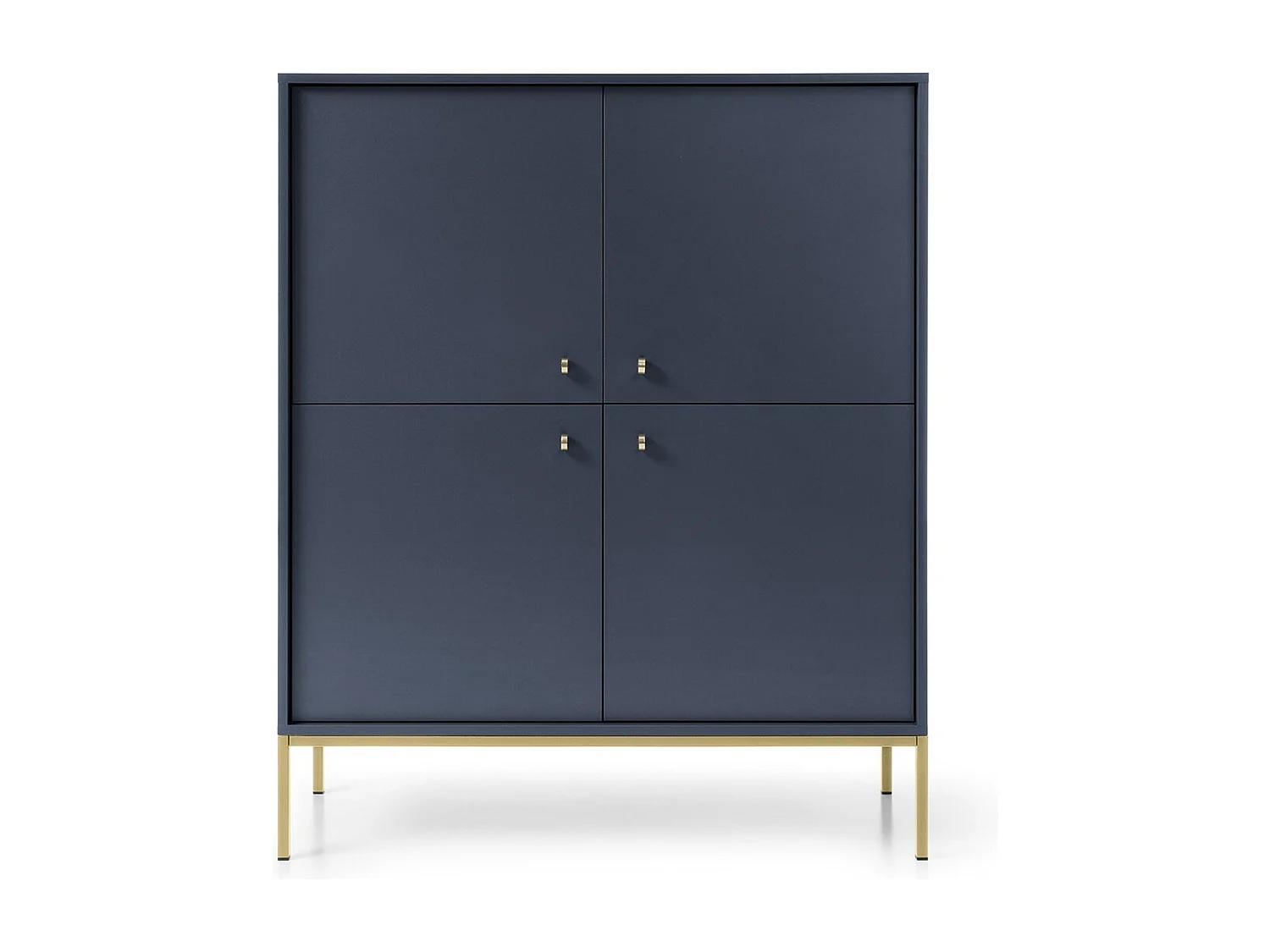 Buffet 4 portes Monti - pieds, commode 125 cm, bleu marine + or