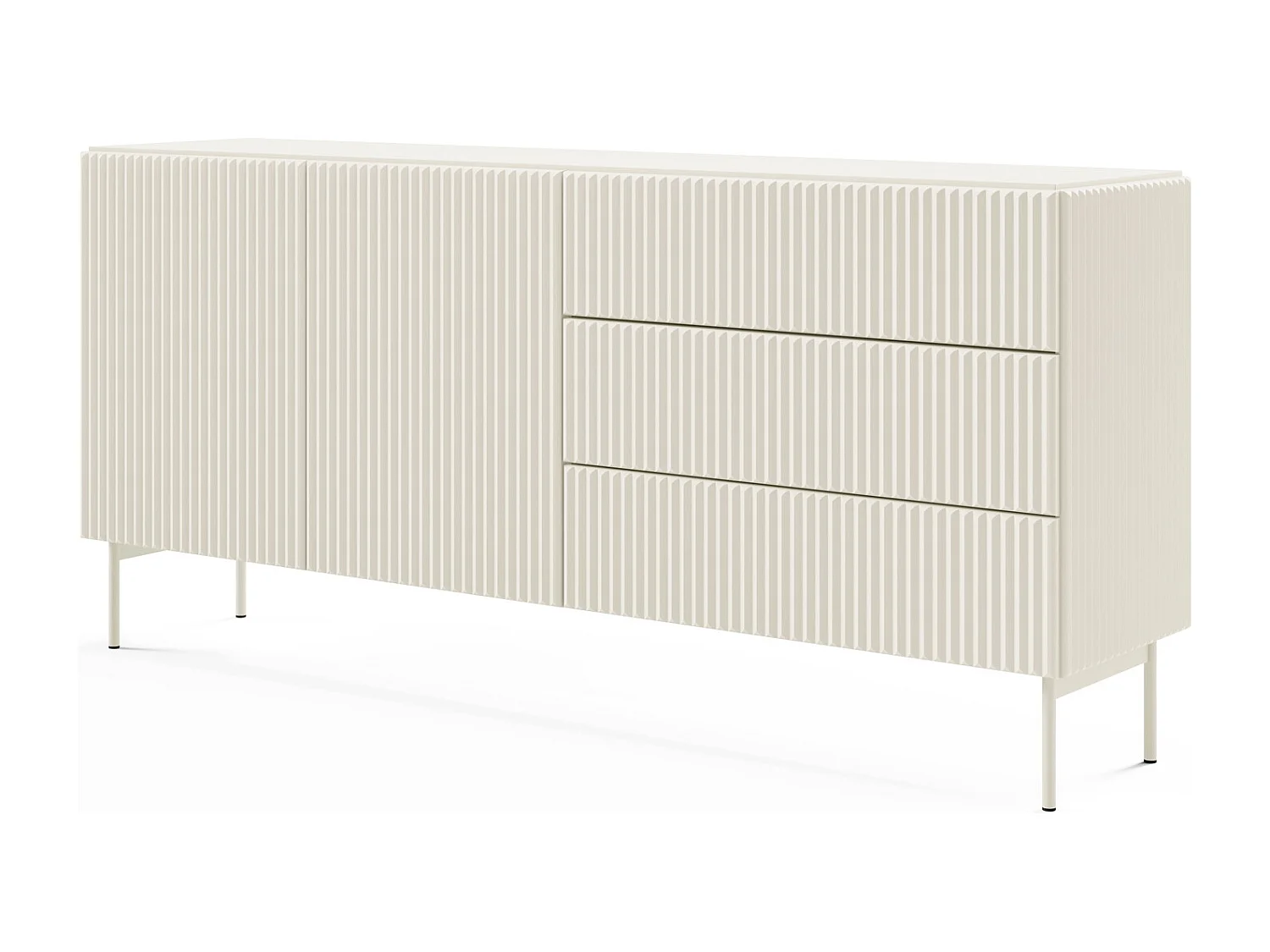 Commode avec tiroirs 177 cm Galiano - 2 portes, pieds hauts, commode rainurée cachemire