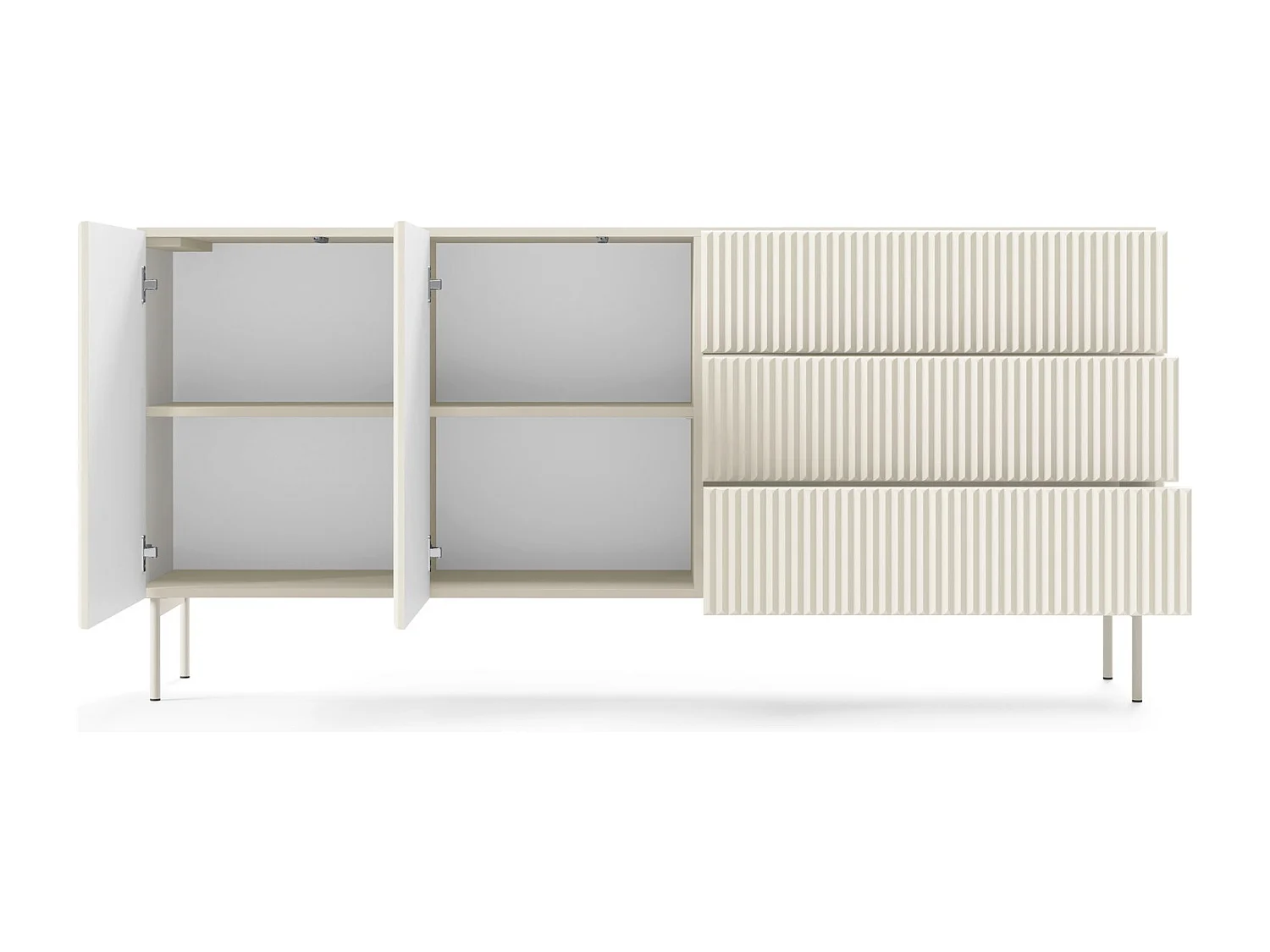 Commode avec tiroirs 177 cm Galiano - 2 portes, pieds hauts, commode rainurée cachemire
