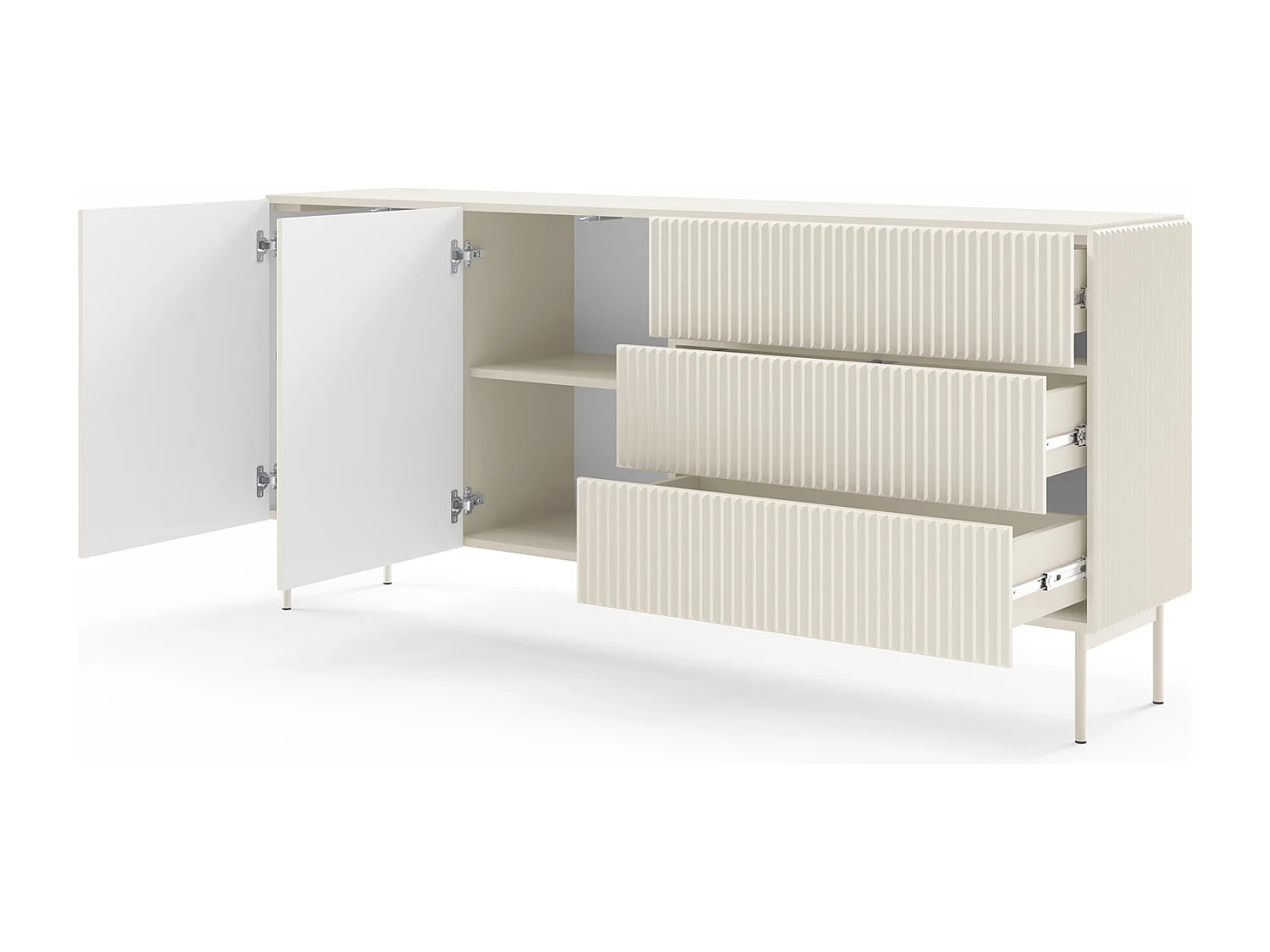 Commode avec tiroirs 177 cm Galiano - 2 portes, pieds hauts, commode rainurée cachemire