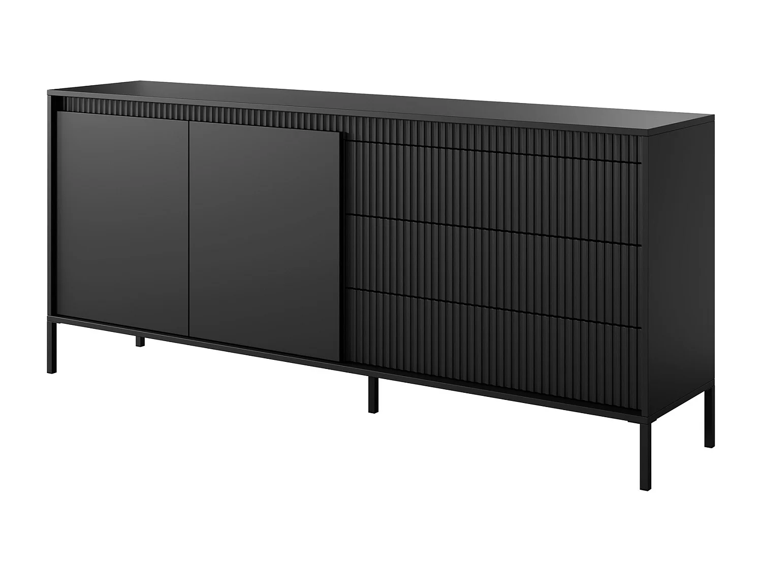 Commode 2 portes Santori - commode noir 187 cm sur pieds, 3 tiroirs