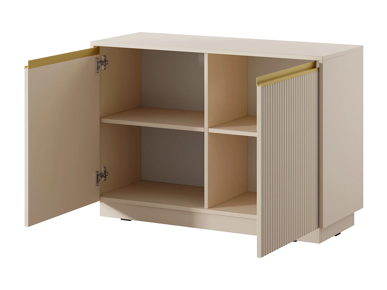 Kleine 2-deurs commode Baron - geribbelde fronten, soft-close, 100 cm, beige