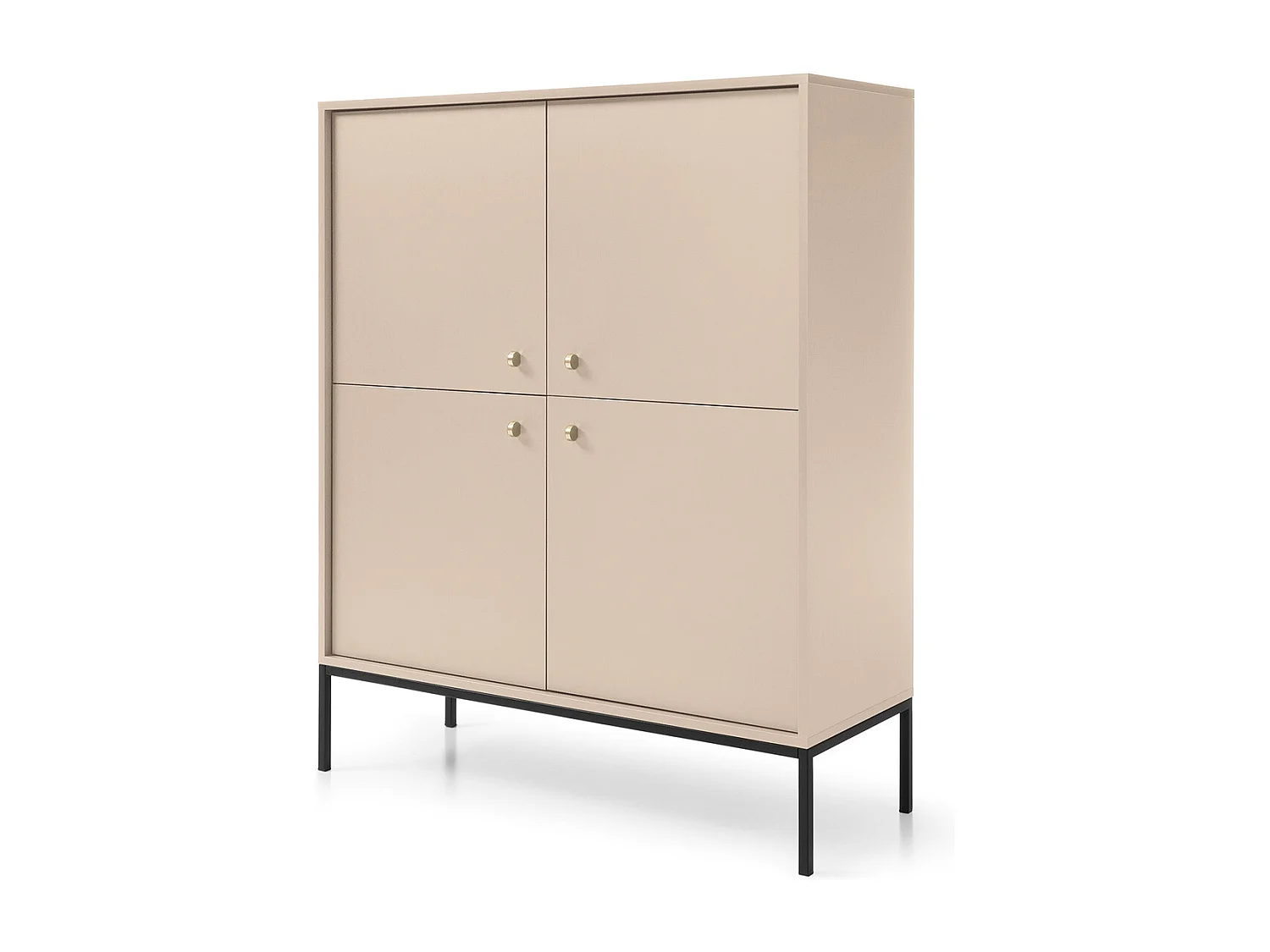 Dressoir met 4 deuren Monti - poten, commode 125 cm, beige + zwart
