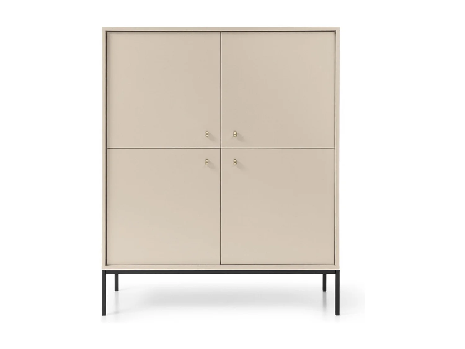 Dressoir met 4 deuren Monti - poten, commode 125 cm, beige + zwart