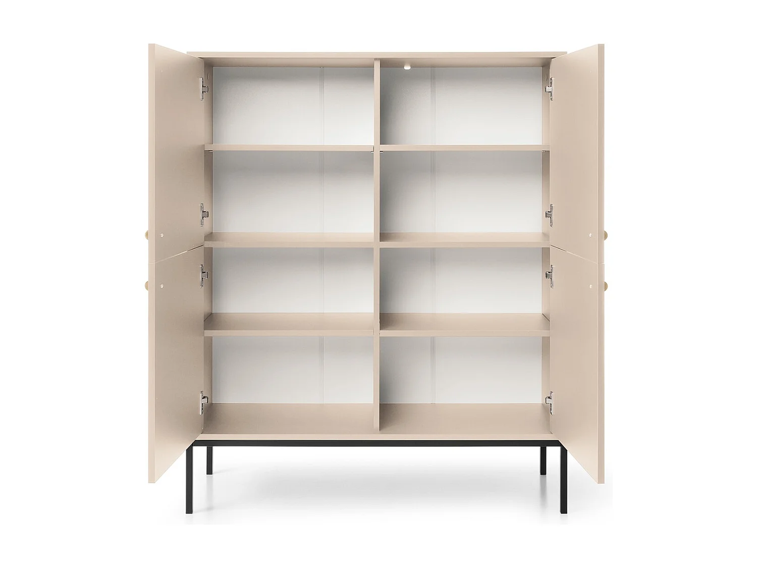 Dressoir met 4 deuren Monti - poten, commode 125 cm, beige + zwart