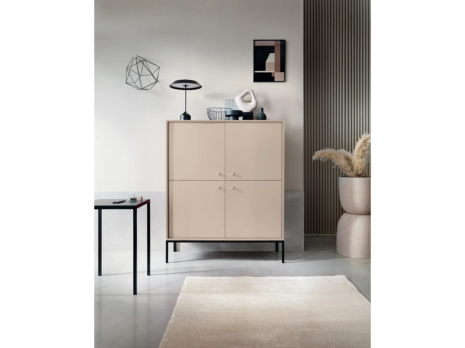 Dressoir met 4 deuren Monti - poten, commode 125 cm, beige + zwart