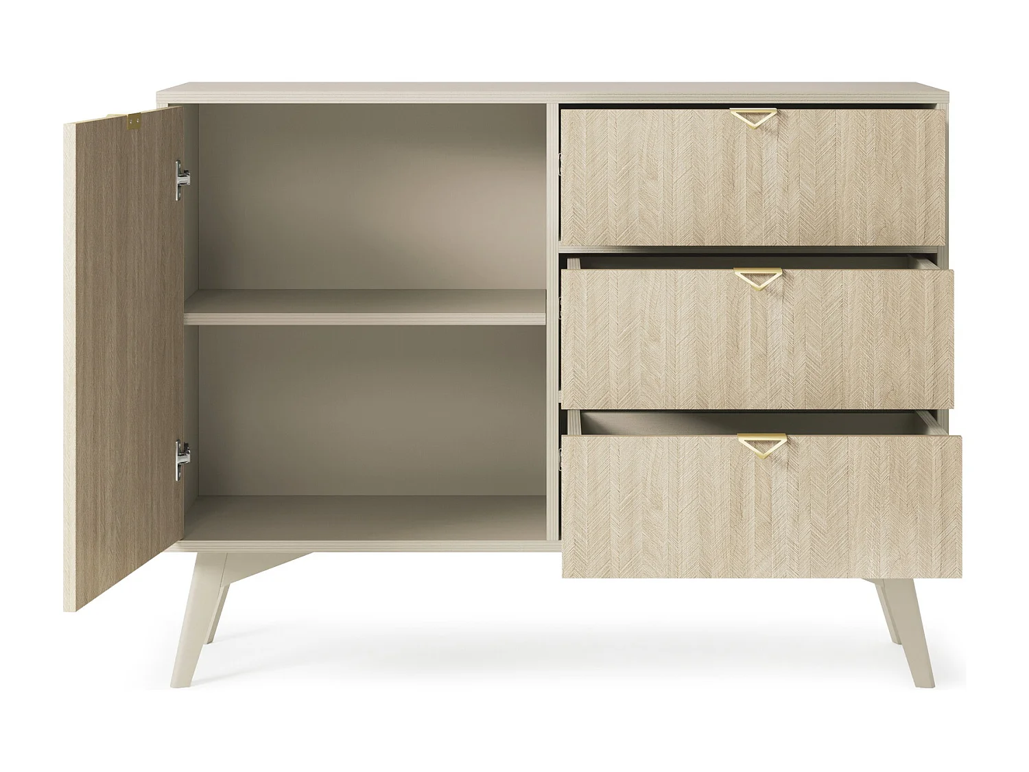 Komoda 100 cm Wood - Komoda do salonu, na nóżkach - styl nowoczesny, Beżowy