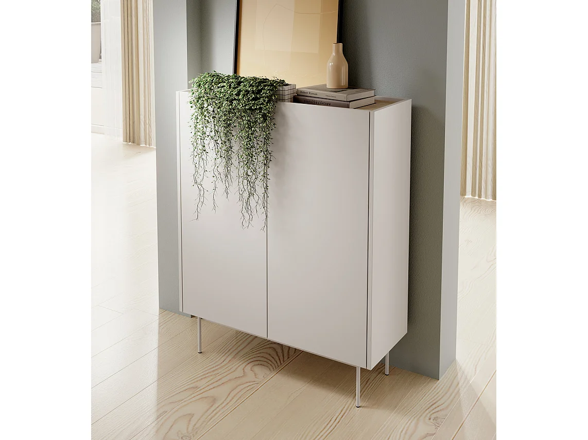Commode haute 120 cm Laris - buffet 2 portes sur pieds, cachemire