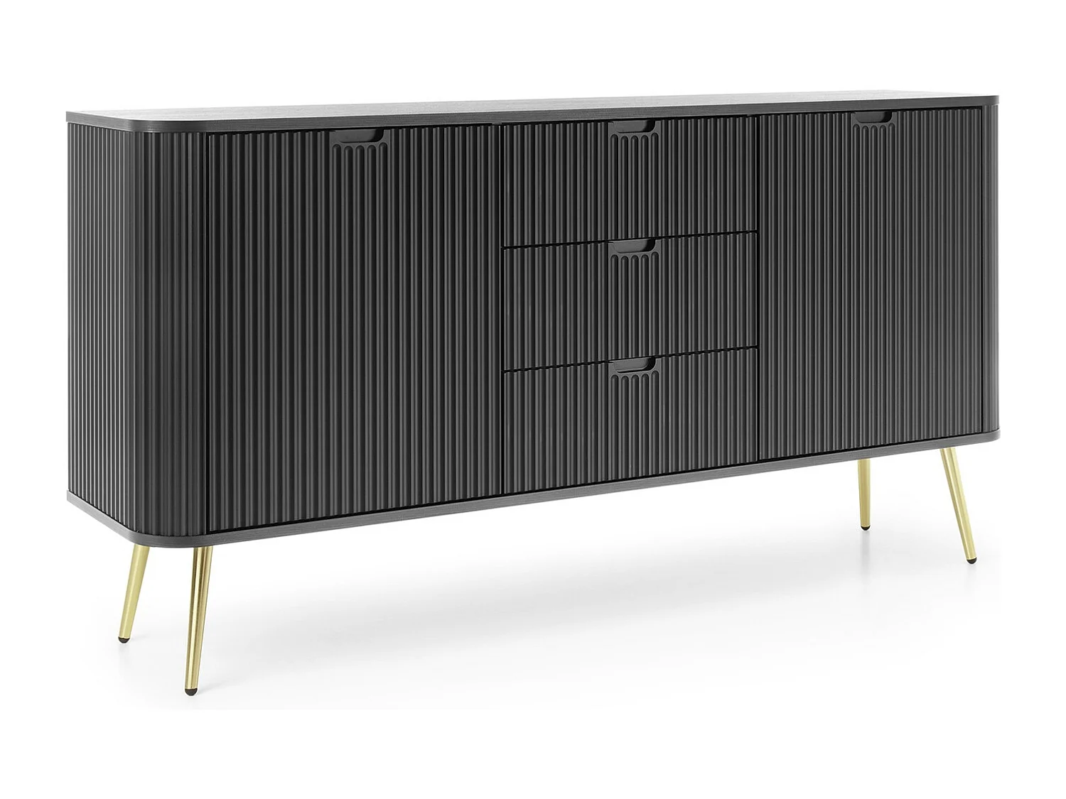 Commode avec tiroirs Gerly sur pieds - buffet 170 cm, 2 portes, noir + or