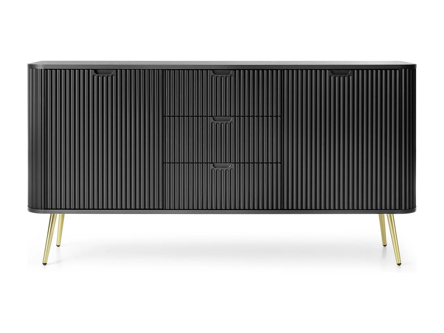 Commode avec tiroirs Gerly sur pieds - buffet 170 cm, 2 portes, noir + or