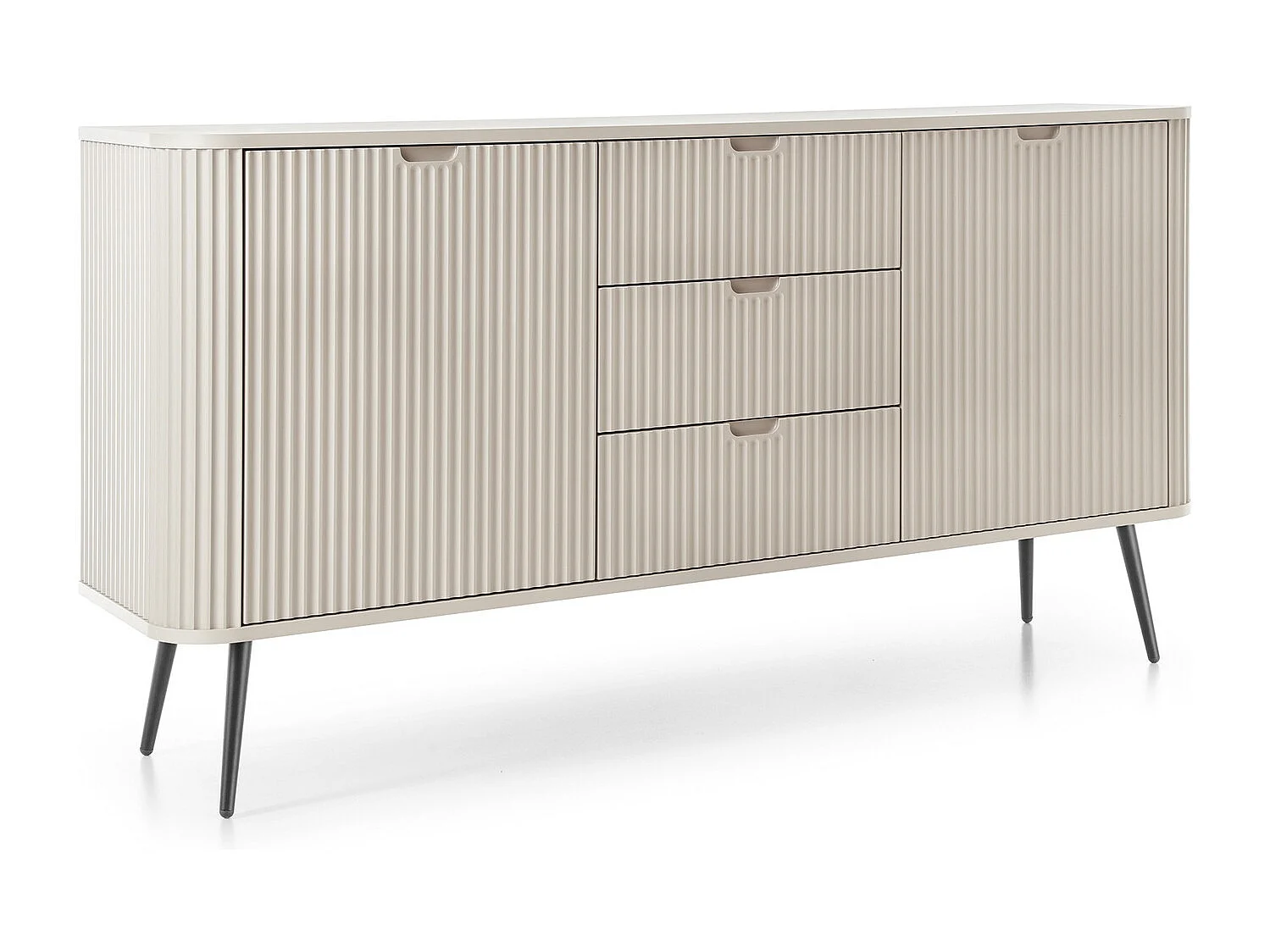 Commode met lades Gerly op poten - dressoir 170 cm, 2 deuren, kasjmier + zwart