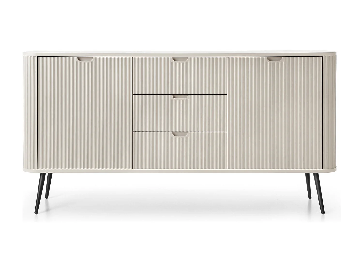 Commode met lades Gerly op poten - dressoir 170 cm, 2 deuren, kasjmier + zwart