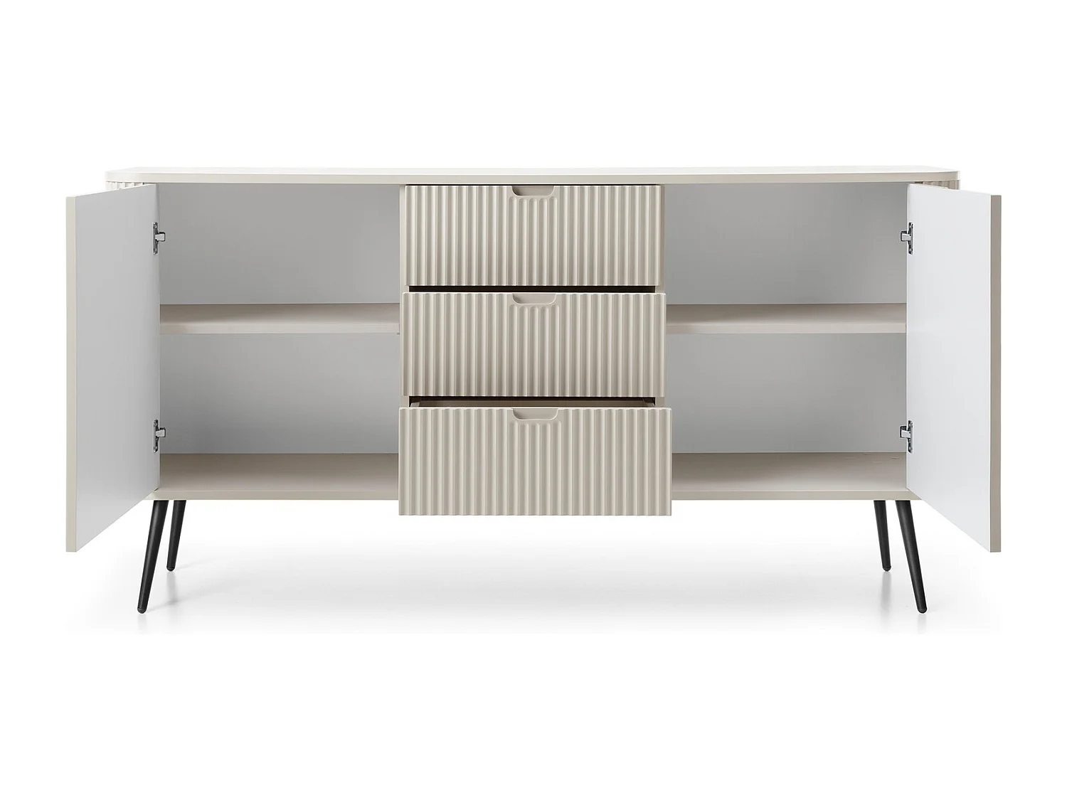 Commode met lades Gerly op poten - dressoir 170 cm, 2 deuren, kasjmier + zwart