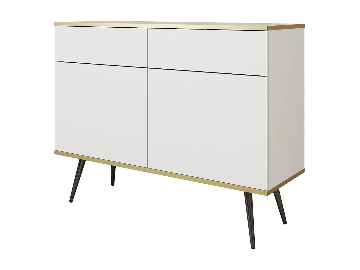 Commode met lades 107 cm Rodi, 2-deurs, op poten - woonkamerkast, wit + zwart