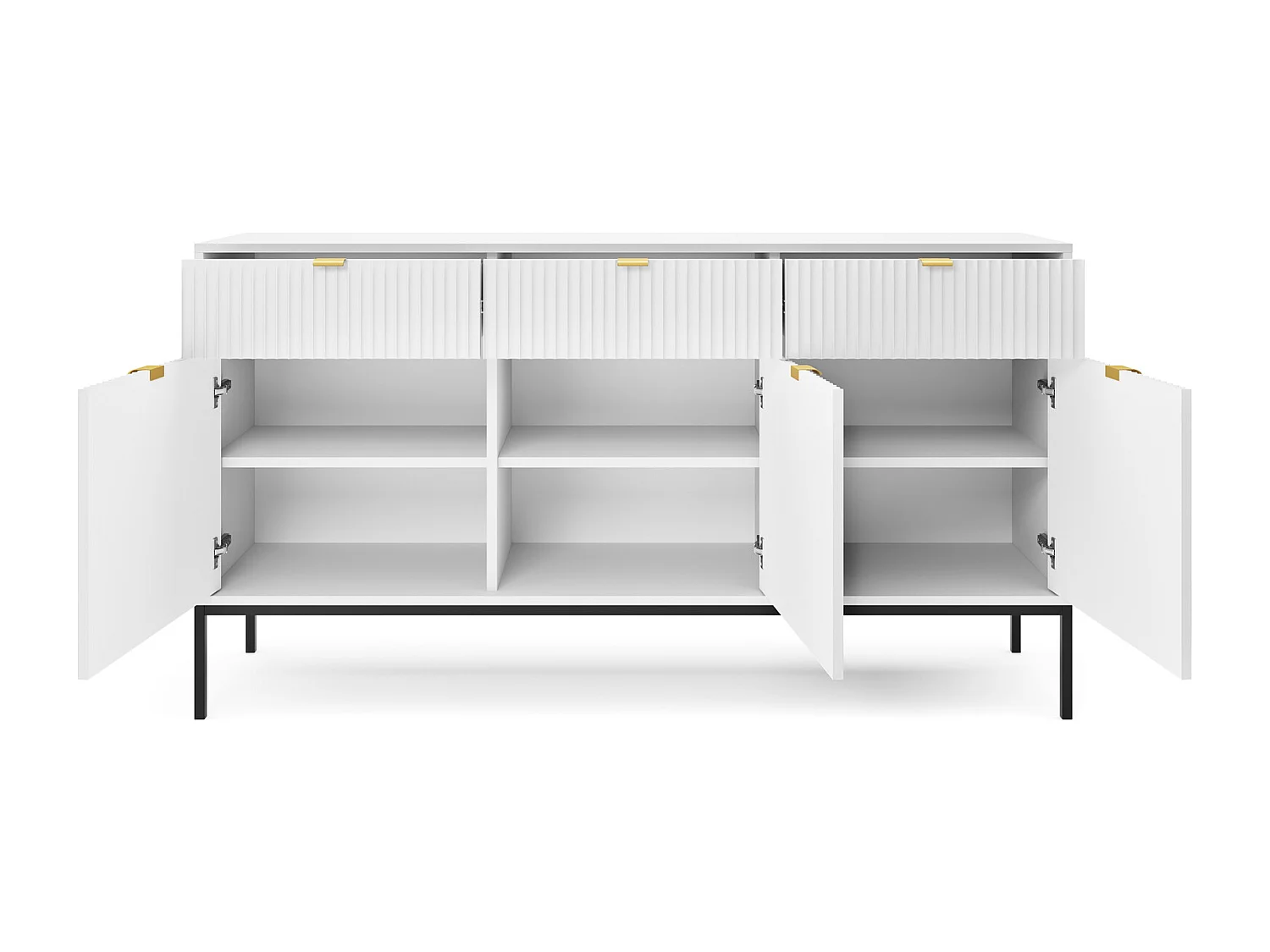 Woonkamerkast Galla - dressoir 150 cm met lades, wit + zwart