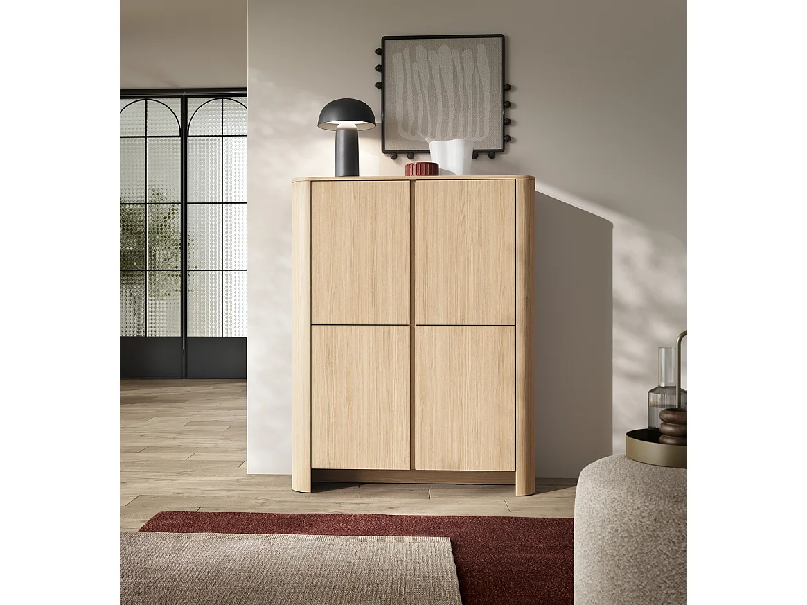 Commode haute 130 cm Mezzano, quatre portes, pour le salon - commode en bois, chêne Vicenza