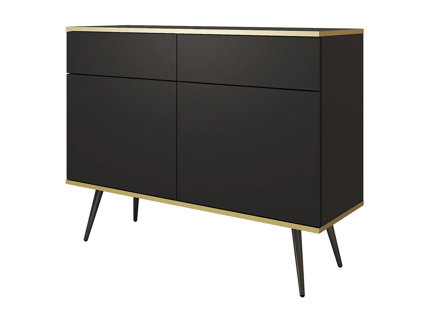 Commode met lades 107 cm Rodi, 2-deurs, op poten - woonkamerkast, zwart