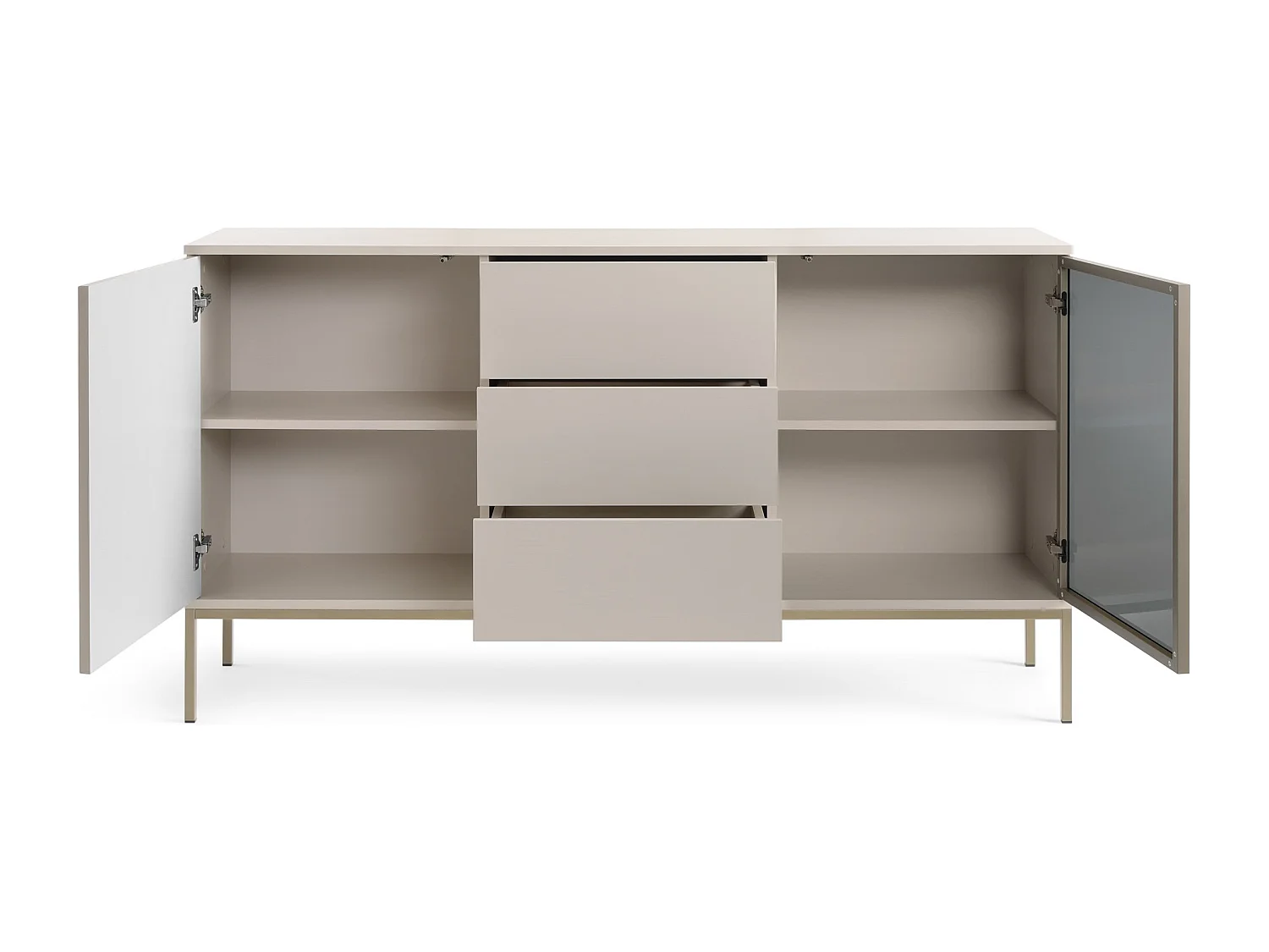 Commode 150 cm Haller - Commode 3 tiroirs, Loft, Industriel, éclairage LED, Lamelles, Cachemire