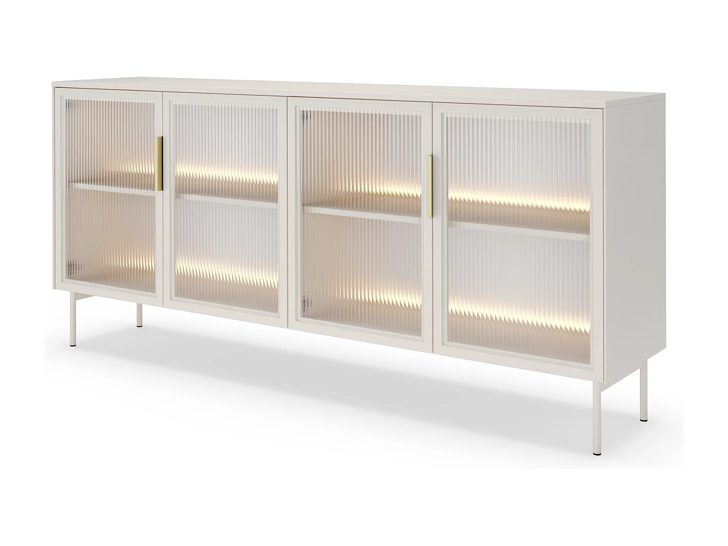Commode sur pieds 180 cm Senzia avec LED - buffet pour le salon, 4 portes en verre - cachemire