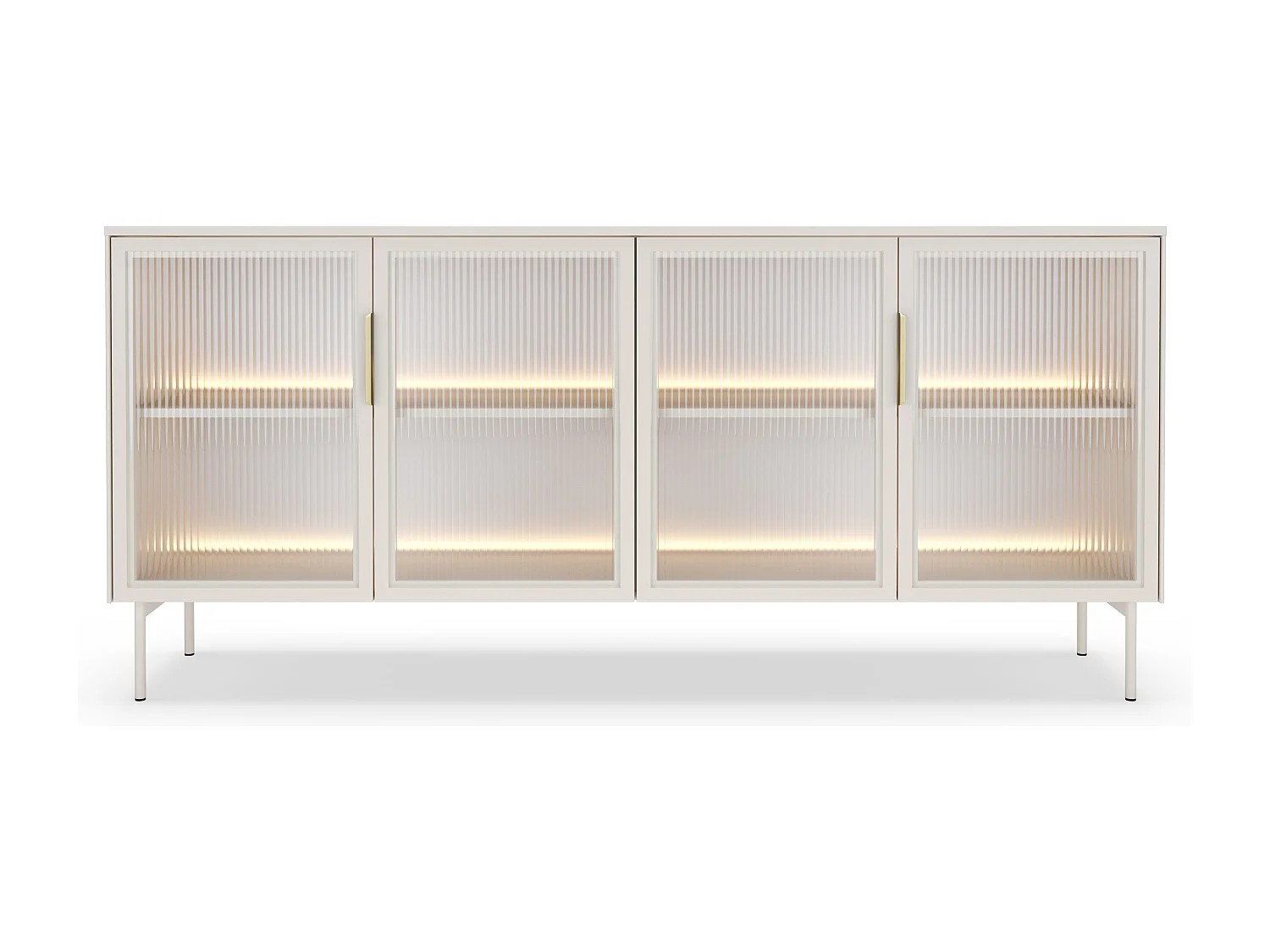 Commode sur pieds 180 cm Senzia avec LED - buffet pour le salon, 4 portes en verre - cachemire