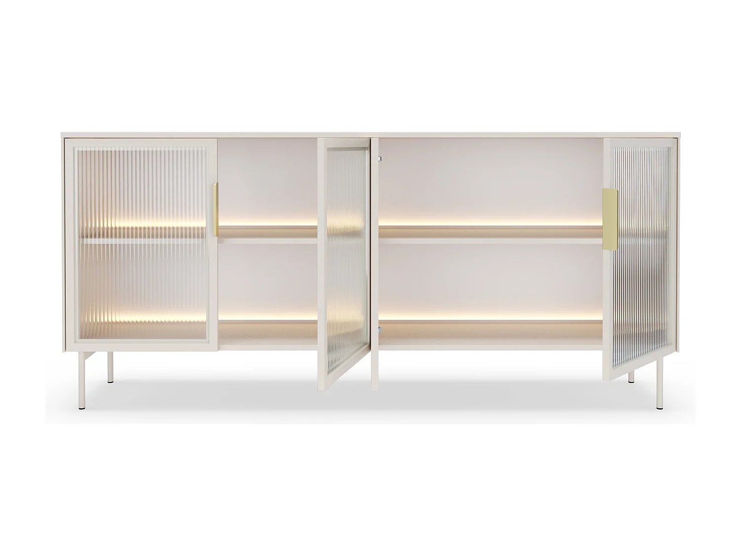 Commode sur pieds 180 cm Senzia avec LED - buffet pour le salon, 4 portes en verre - cachemire