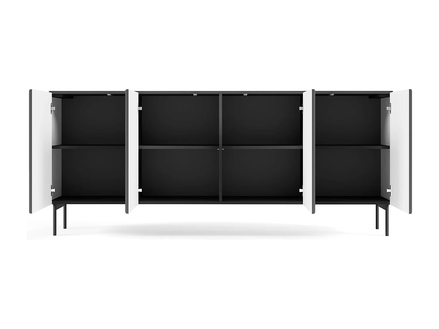 Commode 195 cm Galiano - 4 portes, pieds hauts - commode noir pour le salon