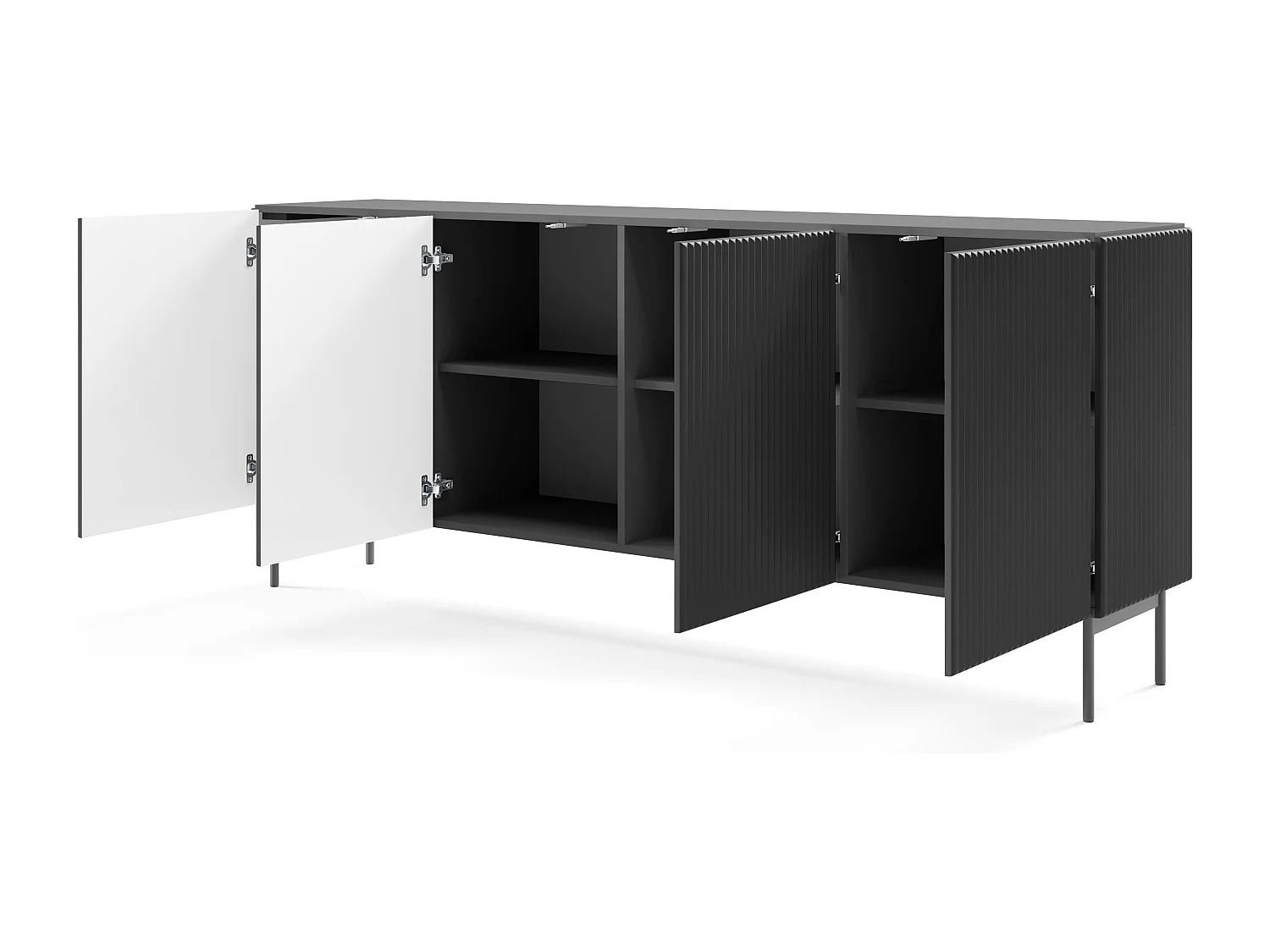 Commode 195 cm Galiano - 4 portes, pieds hauts - commode noir pour le salon