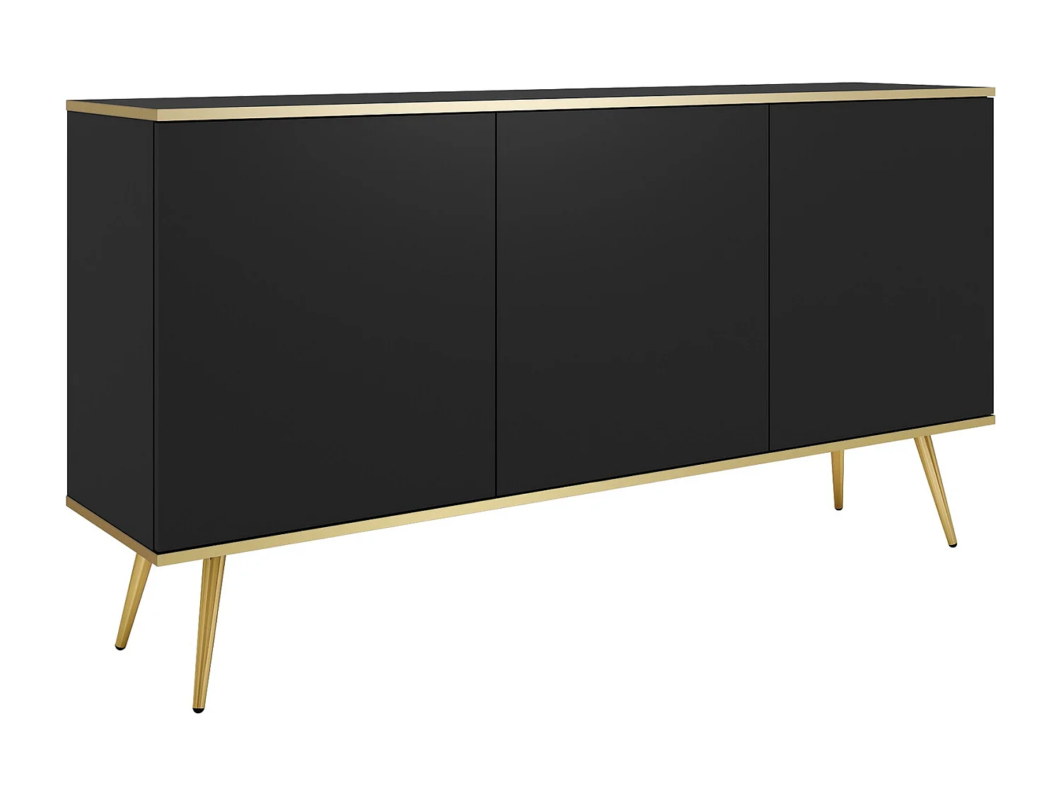 Commode trois portes Rodi 160 cm, pour le salon sur pieds - noir + or