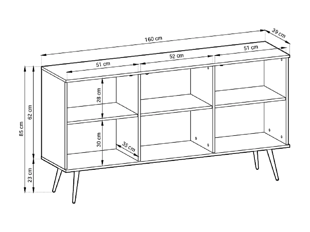 Commode trois portes Rodi 160 cm, pour le salon sur pieds - noir + or