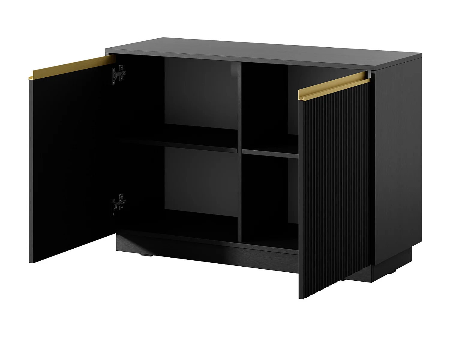 Petite commode 2 portes Baron - façades rainurées, fermeture douce, 100 cm, noir