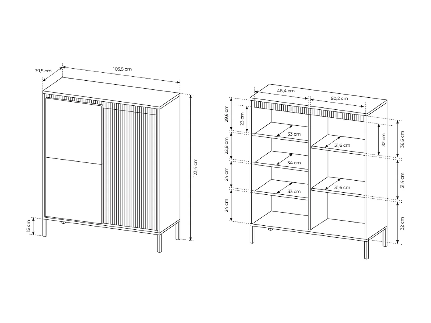 Commode beige 105 cm Santori - pieds hauts, commode à trois portes