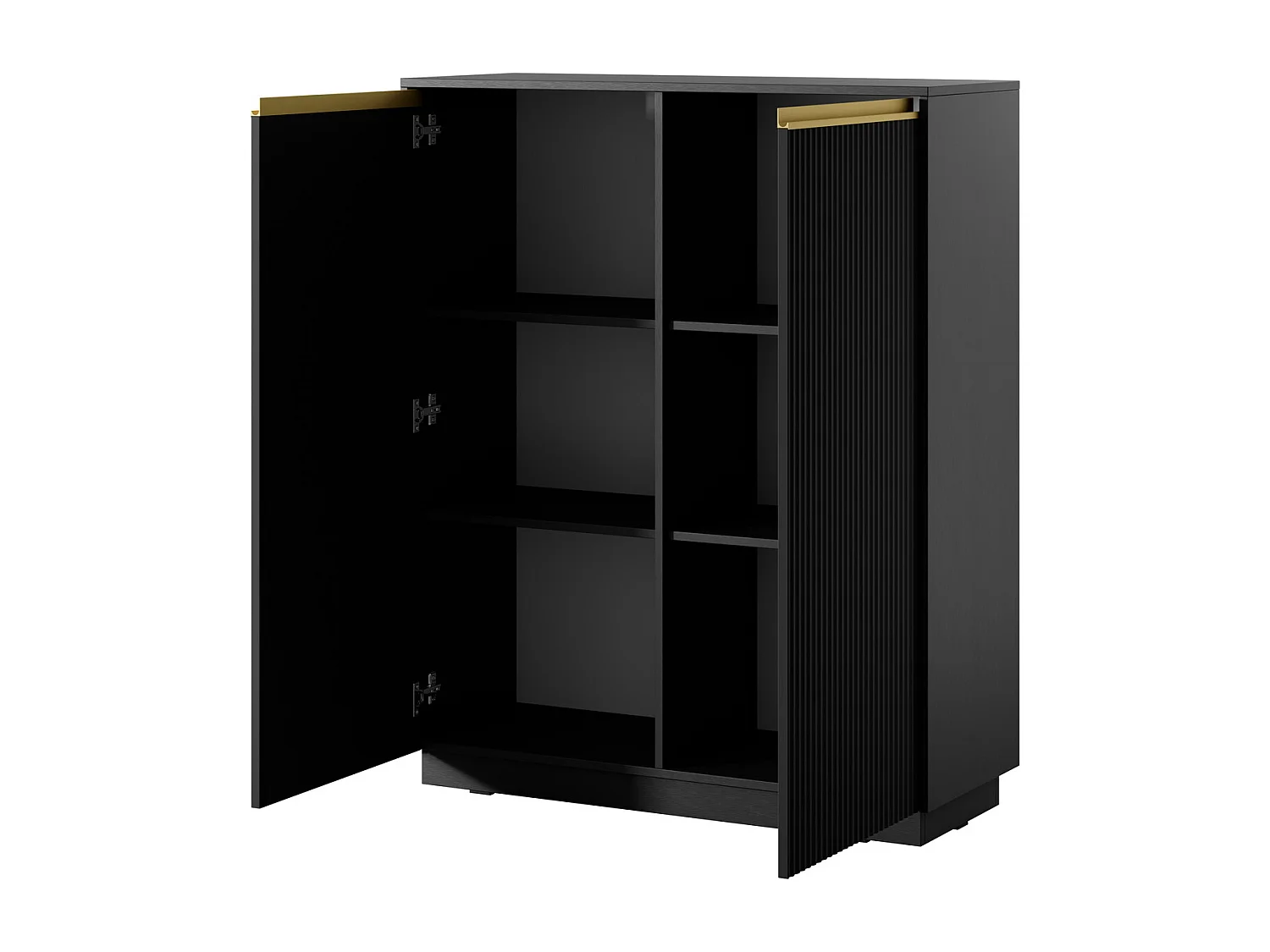 Hoge commode 130 cm Baron - geribbelde fronten, 2-deurs commode - zwart