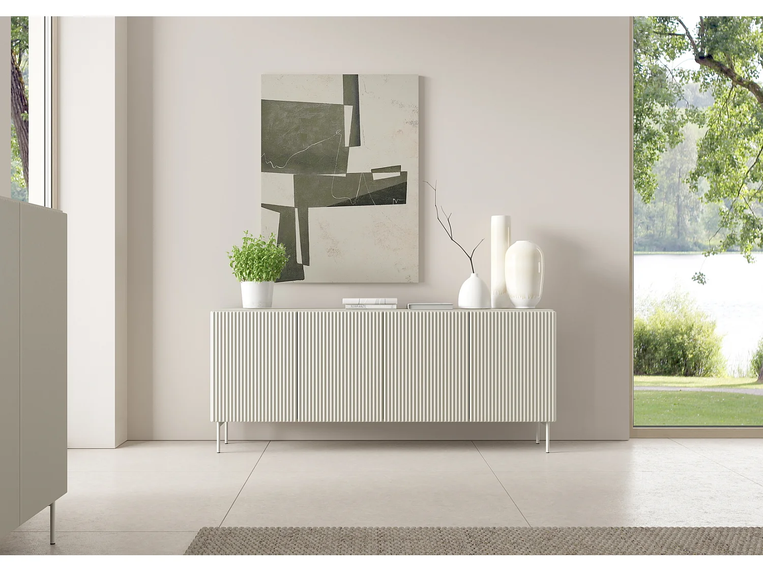 Commode 195 cm Galiano - 4 portes, pieds hauts - commode cachemire pour le salon