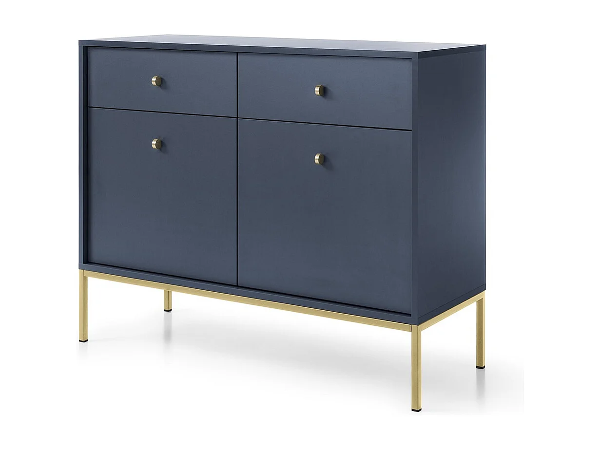 Commode avec tiroirs Monti sur pieds - 2 portes, 100 cm, bleu marine + or