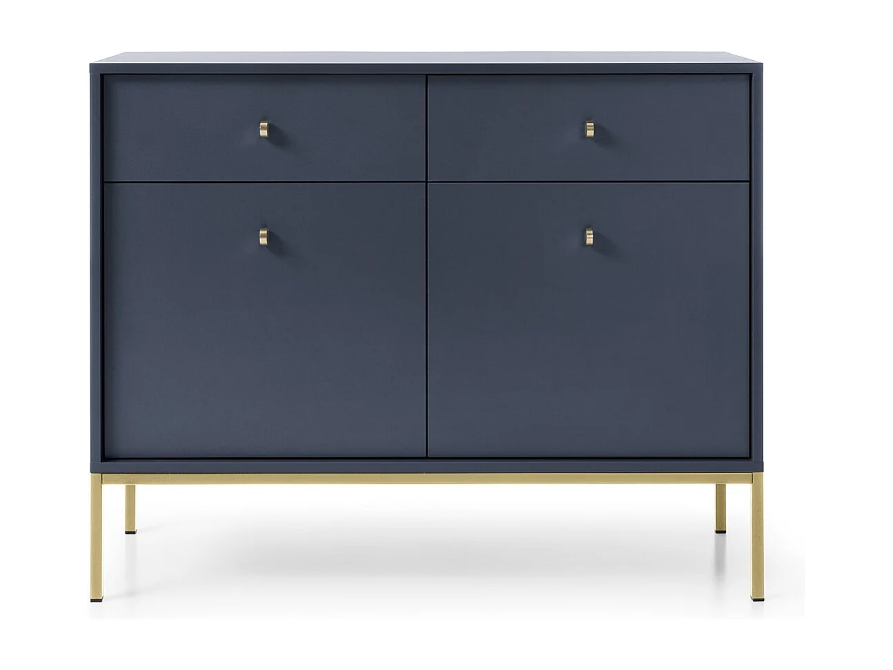 Commode avec tiroirs Monti sur pieds - 2 portes, 100 cm, bleu marine + or